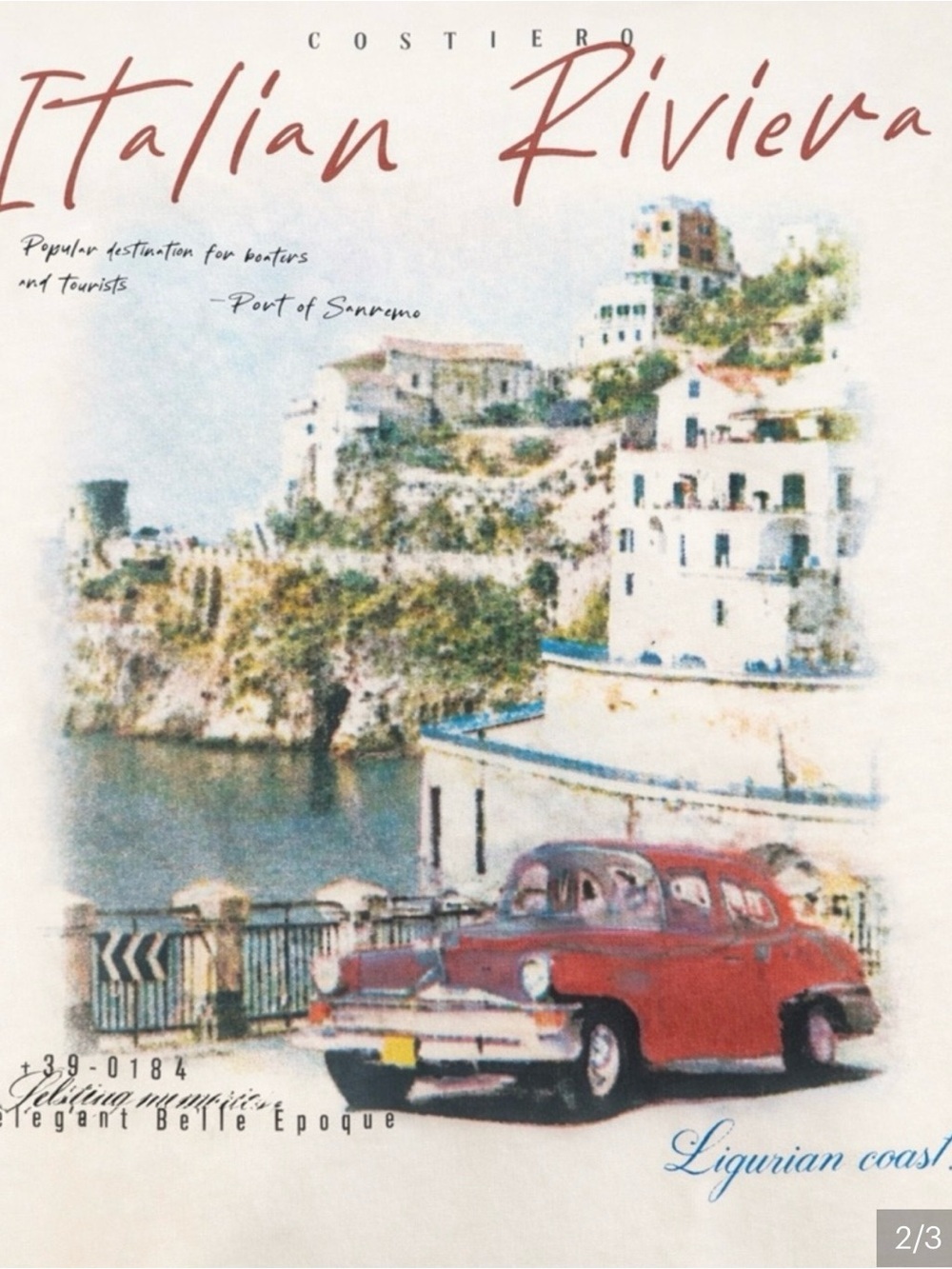 Italian Riviera Embroidered, Image is Back Of Tee
